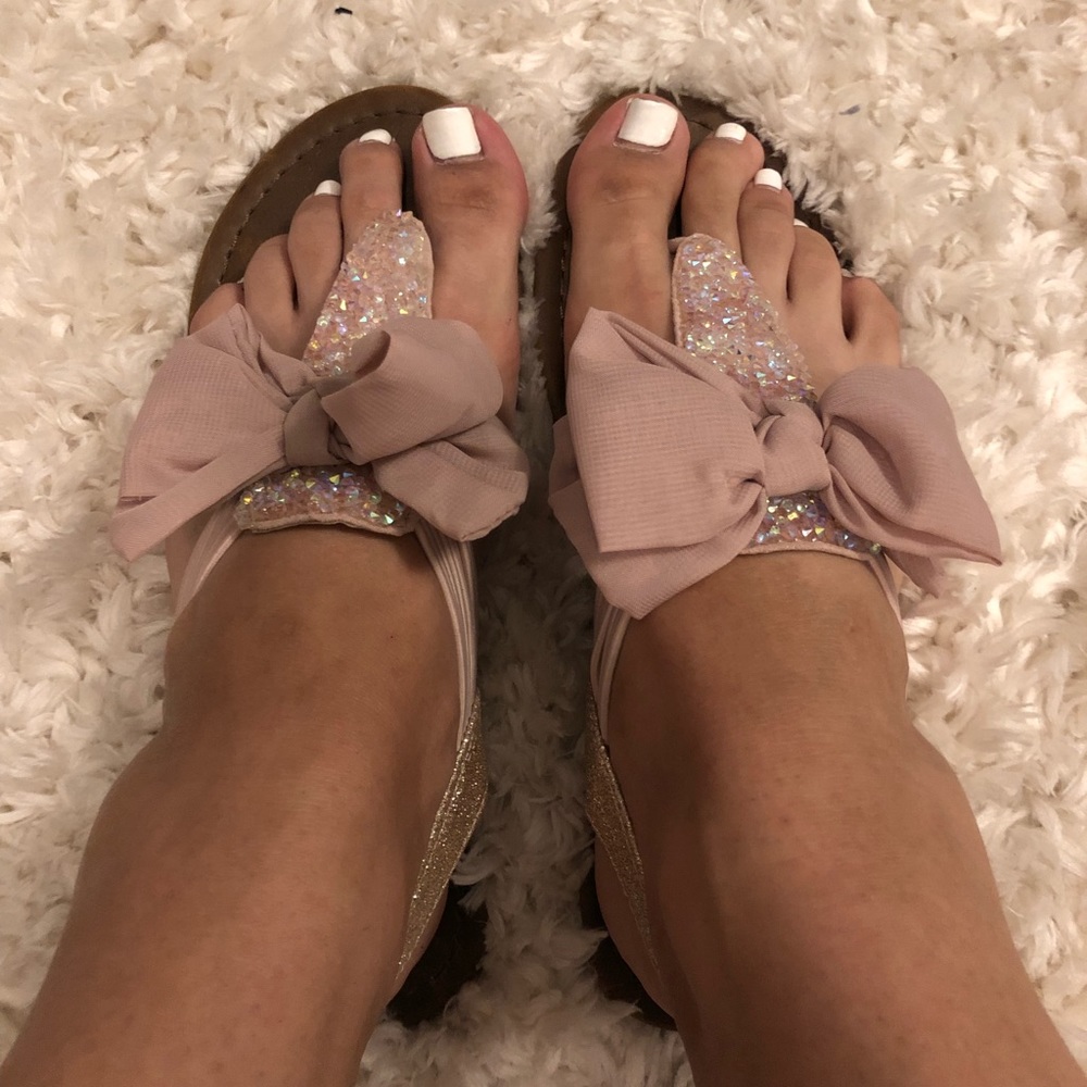 Pink Sparkle Glitter Bow Sandals - Size 8.5